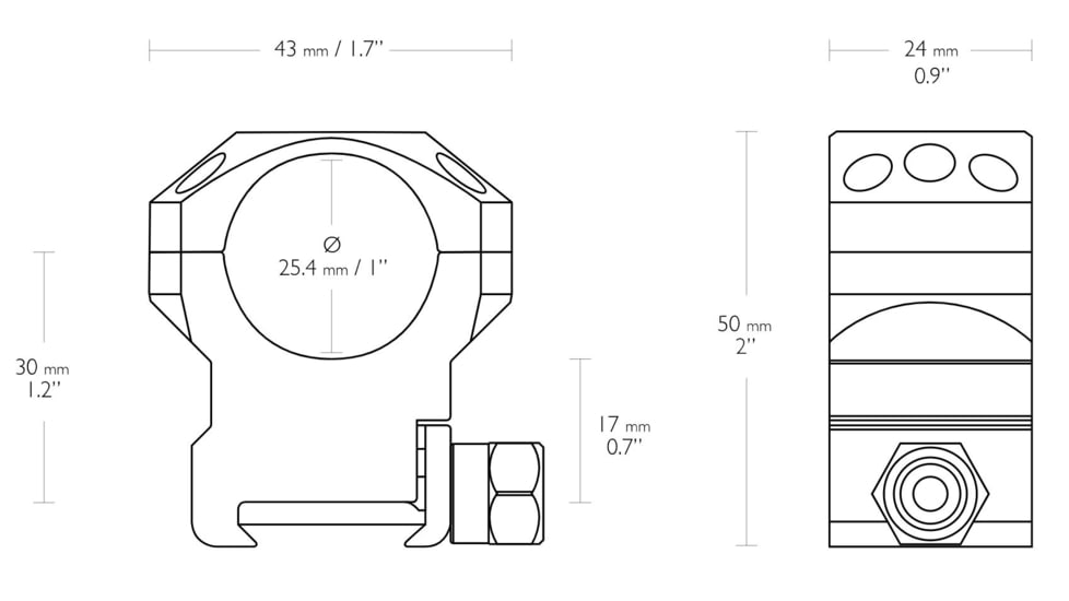 Hawke Sport Optics Tactical Rings Weaver - 2-Pieces, 1in, High, Black, 24112