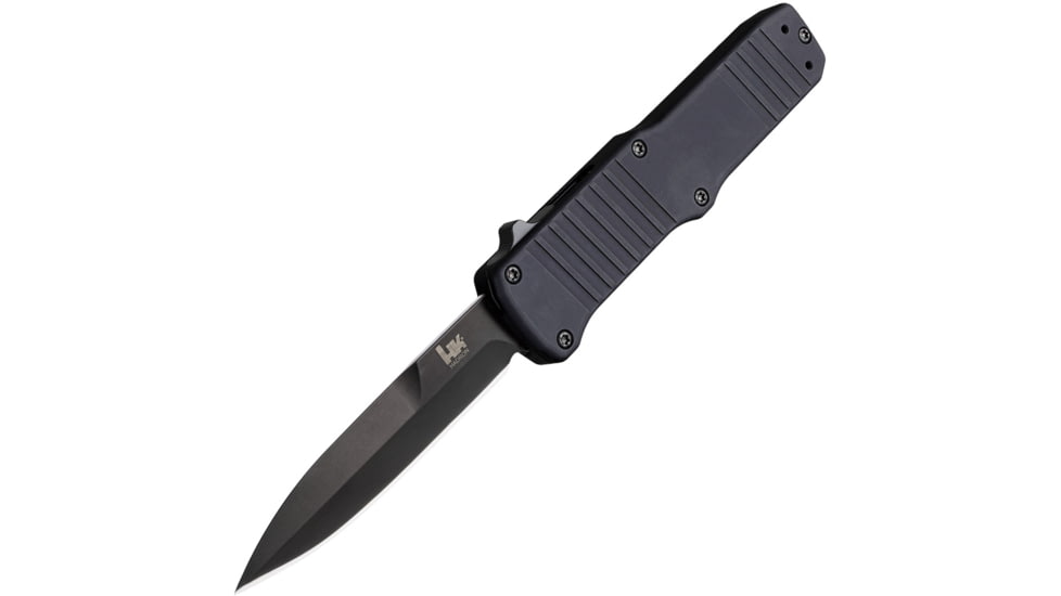 Heckler &amp; Koch Auto Hadron Out The-Front Automatic Folding Knives, 3.38in, Black PVD Coated 154CM Stainless, Bayonet Blade, Black Anodized Aluminum Handle, HK54020
