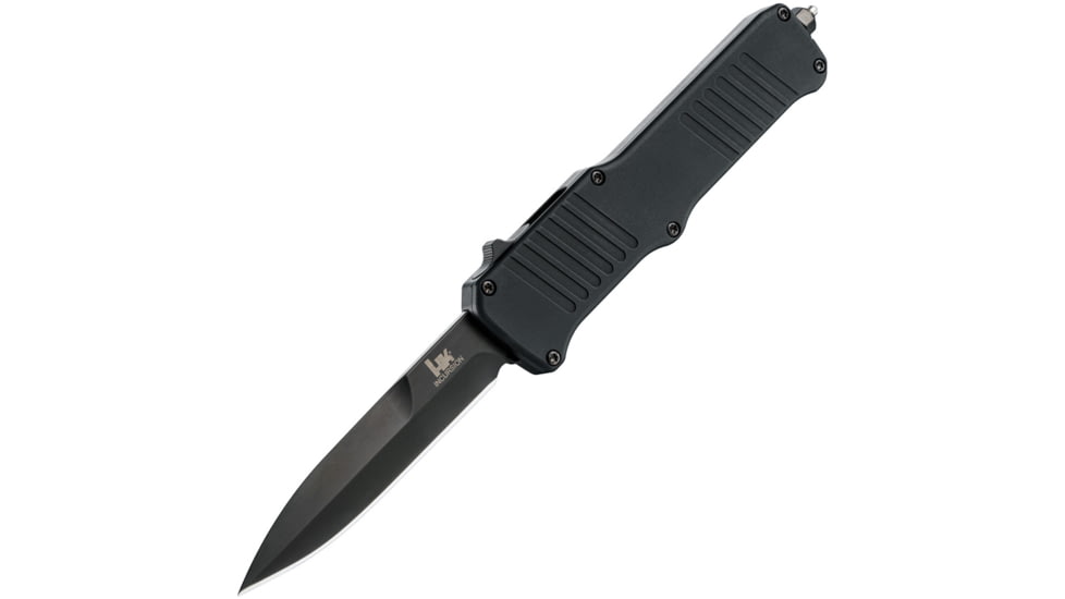 Heckler &amp; Koch Auto HK Incursion OTF Automatic Folding Knives w/ Glass breaker, 4in, 154CM Stainless Steel, Bayonet Blade, Black Matte Finish Aluminum Handle, 54096