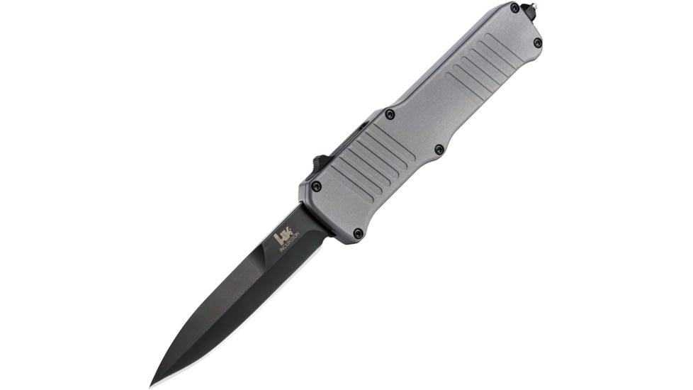 Heckler &amp; Koch Auto Incursion OTF Automatic Folding Knives w/ Glass breaker, 4in, Black Finish 154CM Stainless Blade, Gray Anodized Aluminum Handle, 54092