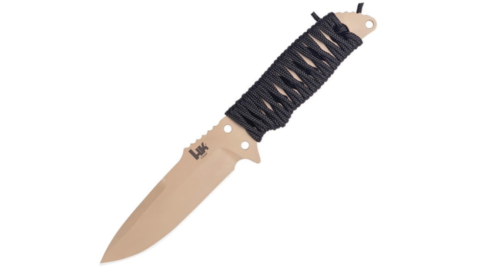 Heckler &amp; Koch Fray Fixed Blade Clip DE Knife, 4.25 dark earth finish 154CM stainless spear poin, Black cord wrapped handle, 55253