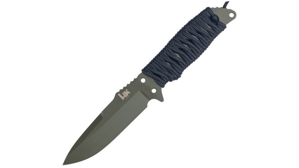 Heckler &amp; Koch Fray Fixed Blade Clip OD Knife, 4.25 OD green finish 154CM stainless spear point , Black cord wrapped handle, 55251