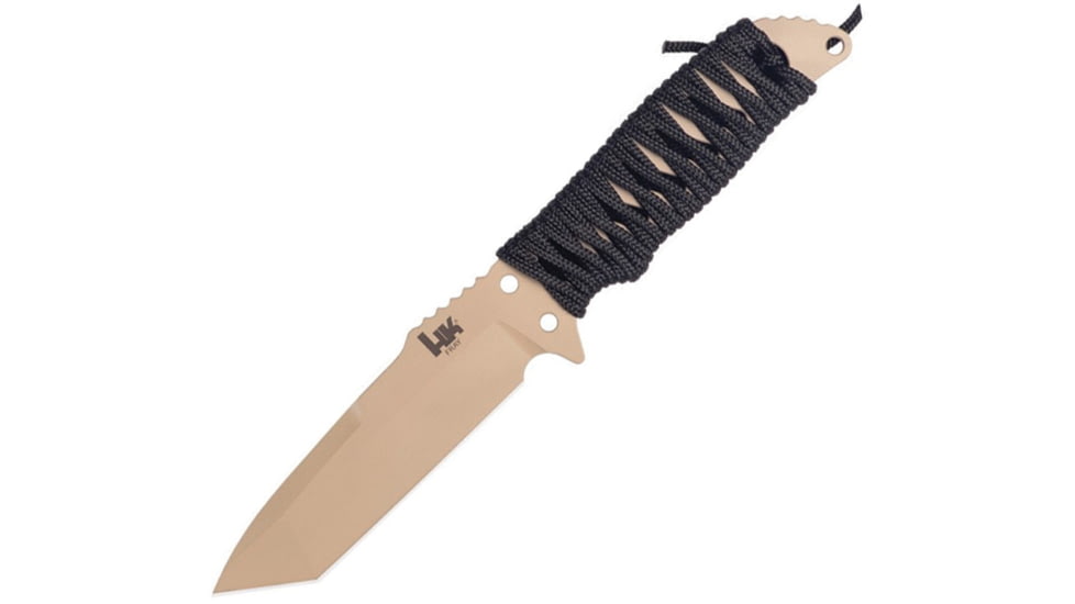 Heckler &amp; Koch Fray Fixed Blade Tanto Knife, 4.25 dark earth finish 154CM stainless tanto blad, Black cord wrapped handle, 55243