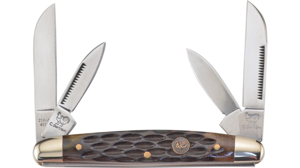 Hen &amp; Rooster Congress Brown Pick Bone Folding Knife, Mirror finish stainless twin sheepsfoot and twin p, Brown pick bone handle, 214-BRPB