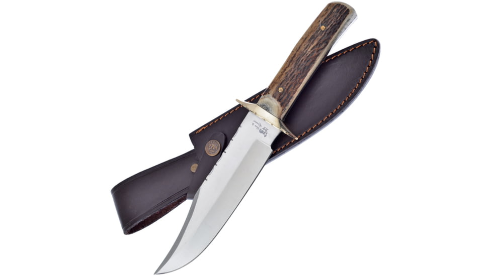 Hen &amp; Rooster Fixed Blade Deer Stag Knife, 7 satin finish 440 stainless bowie blade, Deer stag handle, HR-805
