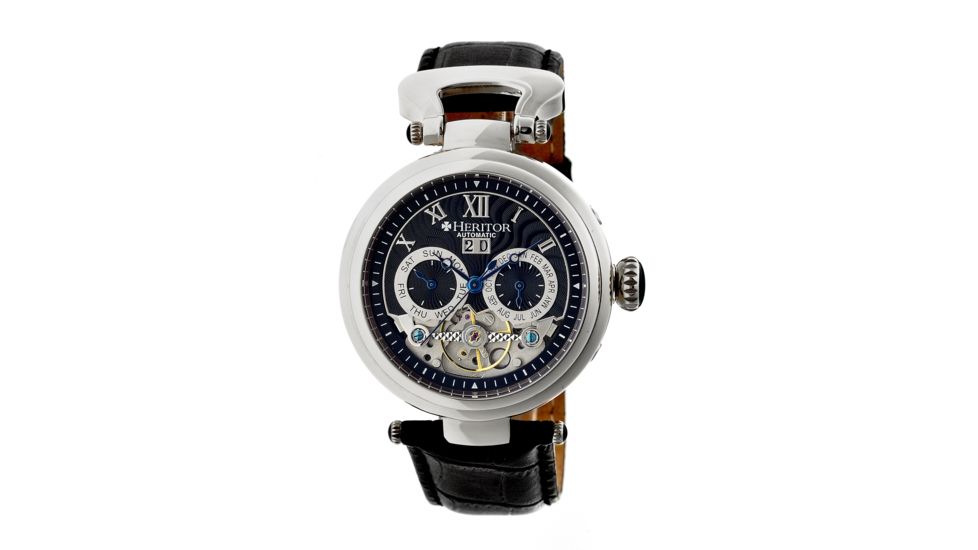 Heritor Automatic HR3302 Ganzi Mens Watch, 44mm, Black Strap, Chrome Dial HERHR3302