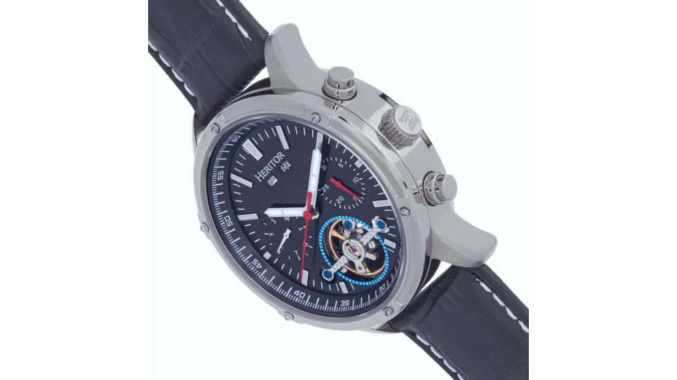Heritor Automatic Wilhelm Semi-Skeleton Leather-Band Watch w/Day/Date, Black, One Size, HERHS2105
