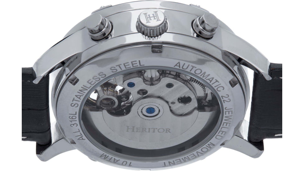Heritor Automatic Wilhelm Semi-Skeleton Leather-Band Watch w/Day/Date, Black, One Size, HERHS2105