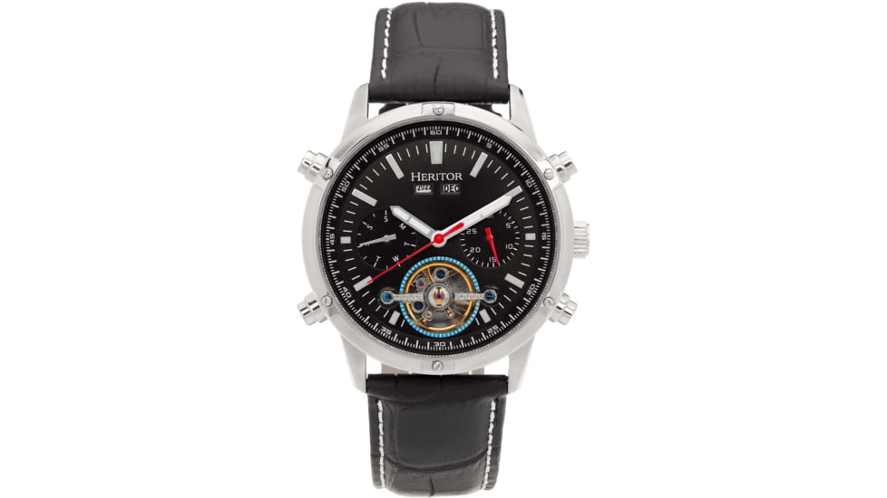 Heritor Automatic Wilhelm Semi-Skeleton Leather-Band Watch w/Day/Date, Black, One Size, HERHS2105