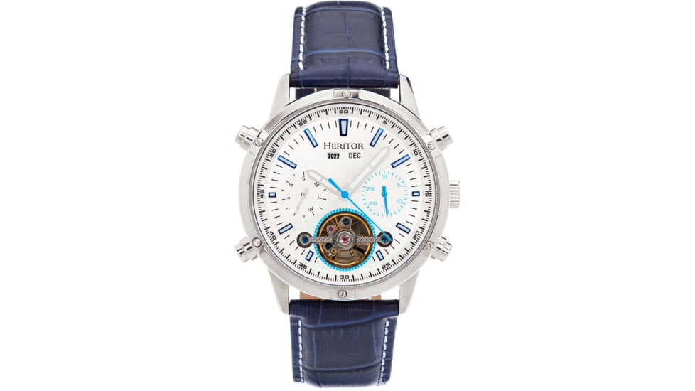 Heritor Automatic Wilhelm Semi-Skeleton Leather-Band Watch w/Day/Date, Blue, One Size, HERHS2104