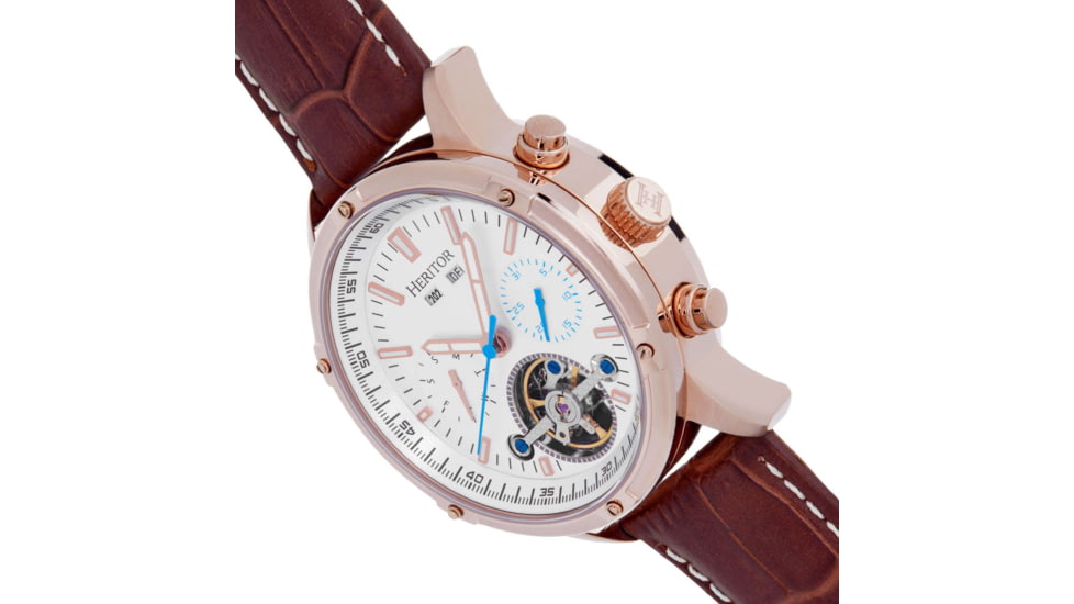 Heritor Automatic Wilhelm Semi-Skeleton Leather-Band Watch w/Day/Date, Brown/Rose Gold, One Size, HERHS2106