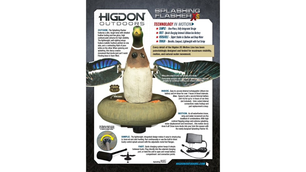 Higdon Outdoors 53077 XS Splashing Flasher Mallard Drake Multi Color Rechargeable