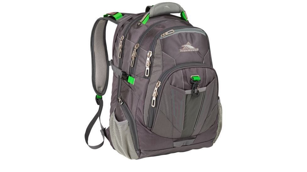 High Sierra XBT TSA Laptop Backpack, Charcoal/Silver/Kelly, 19.5inx 13.0inx 8.0in, 57999-4177