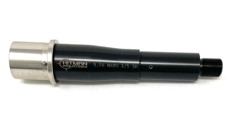 Hitman Industries AR-15 5.56x45mm NATO Medium Rifle Barrel, 5 inch, 1-5 Twist, Pistol Length, Nitride, Black, 556MP5MED50B5