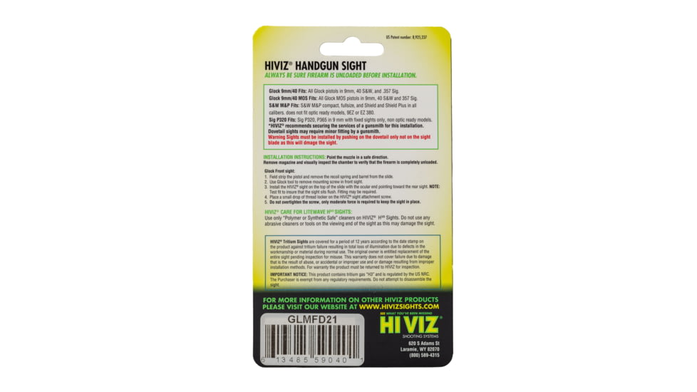 HiViz Fastdot H3 For Glock MOS Pistols 9mm, 40 S&amp;W, .357 Sig Sight, Black, GLMFD21