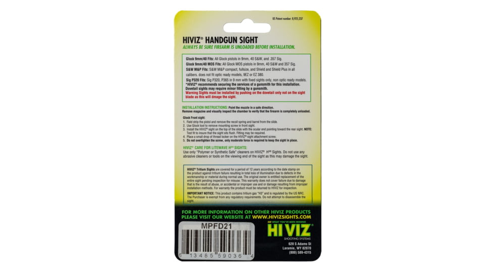 HiViz Fastdot H3 For S&amp;W M&amp;P Compact/Fullsize/Shield/Shield Plus Sight, Black, MPFD21