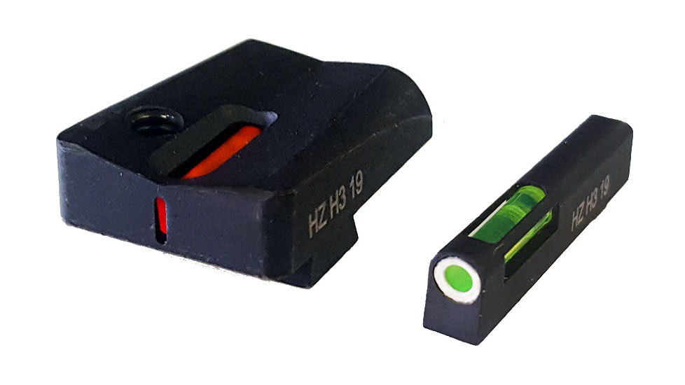 HiViz Litewave H3 Express Tritium, Litepipe Glock 45 ACP and 10mm Sight set, Green/orange litepipes w/white front ring, GLXN429
