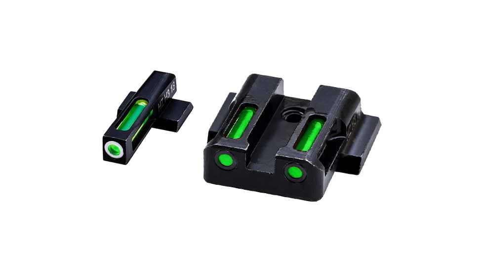 HiViz LiteWave H3 Tritium, Litepipe Pistol Day and Night Sight Set, Green litepipes w/white front ring, MPSN321
