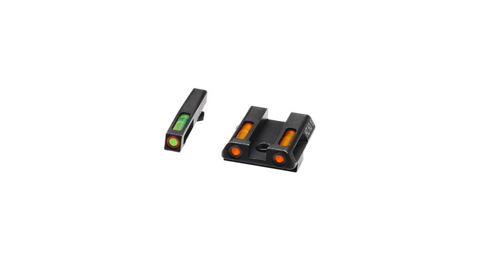 HiViz Litewave H3 Tritium/Litepipe Sight Set, Glock 42, Glock 43, Black, Green/Orange Litepipes w/ Orange Front Ring, GLN621