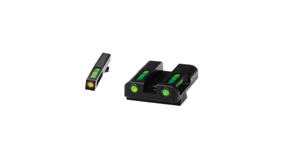 HiViz Litewave H3 Tritium/Litepipe Sight Set, Glock .45 ACP, Glock 10mm, Glock .45 GAP, Black, Green Litepipes w/ Orange Front Ring, GLN529
