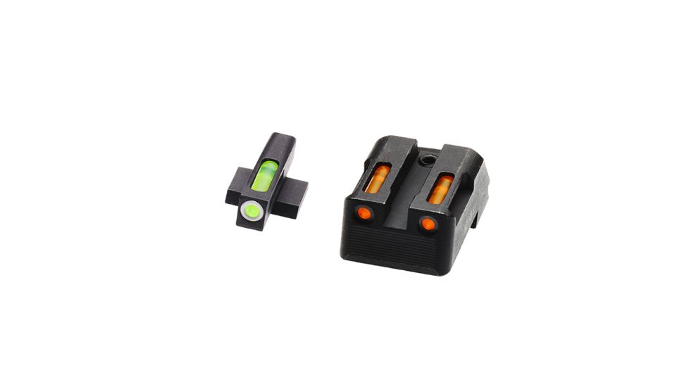 HiViz Litewave H3 Tritium/Litepipe Sight Set, Kimber 1911 with Fixed Rear Sight, Black, Green/Orange Litepipes w/ White Front Ring, KBN421