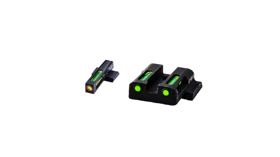 HiViz Litewave H3 Tritium/Litepipe Sight Set, S&amp;W M&amp;P Fullsize, M&amp;P Compact, Black, Green Litepipes w/ Orange Front Ring, MPN521