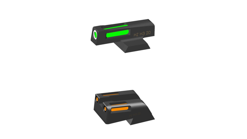 HiViz Springfiled Litewave H3 Tritium/LitePipe Day/Night Sight, For Models with Fixed Sights, Green/Orange with White Front Ring, SFN421
