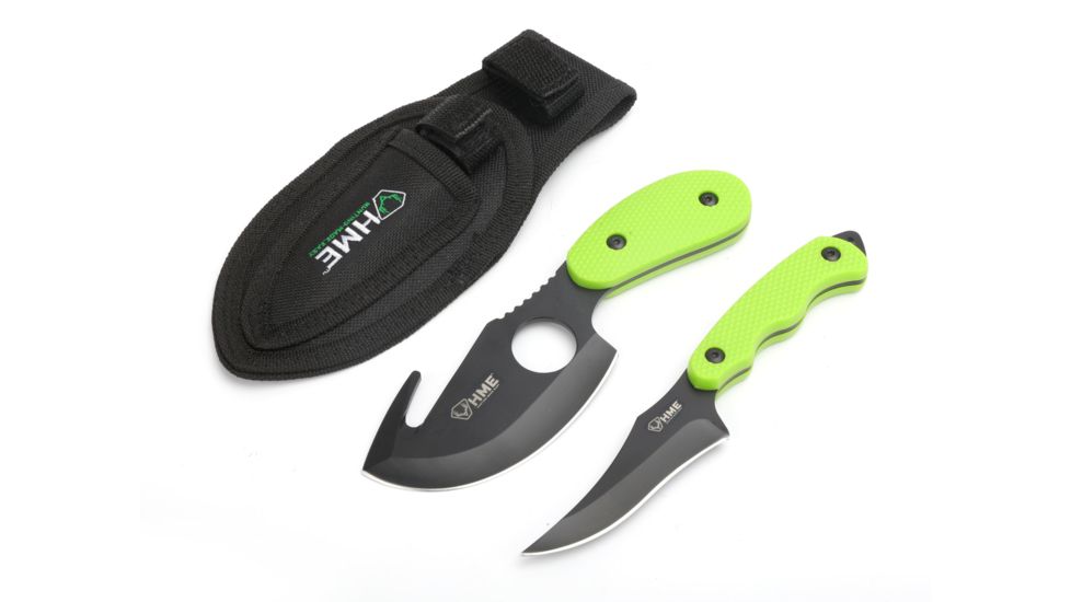 HME 2 Pc Skinning Gut/Cape Knife Kit,3.5in Black Oxide 420HC Steel Blade,Yellow Handle HME-KN-2PSGCK