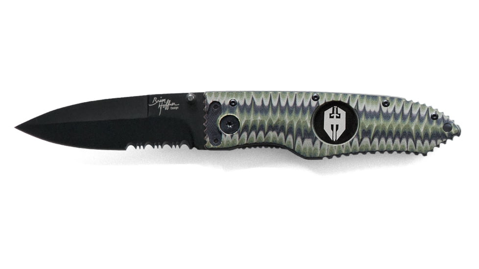 Hoffner Knives 3.5in Chiseled Grip Combo Blade Folding Knife, 440c Spear Point Blade, Olive/Black, FK-S3CBK-CDO