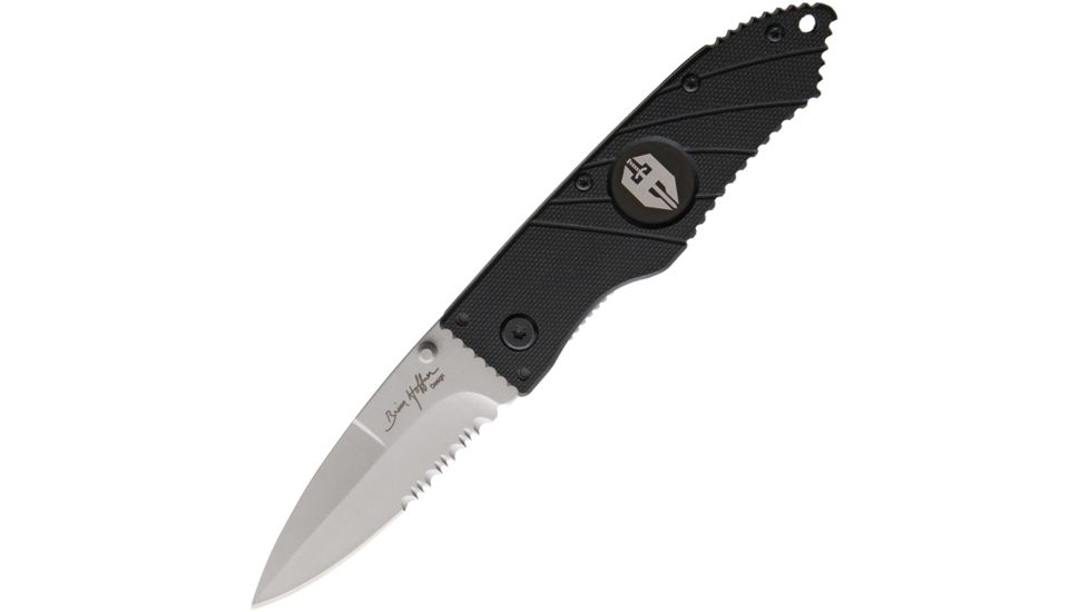 Hoffner Knives Flatline Linerlock Black Folding Knife,3.5in,Stainless Steel,Partially Serrated,Black,G10 Handle ATA23