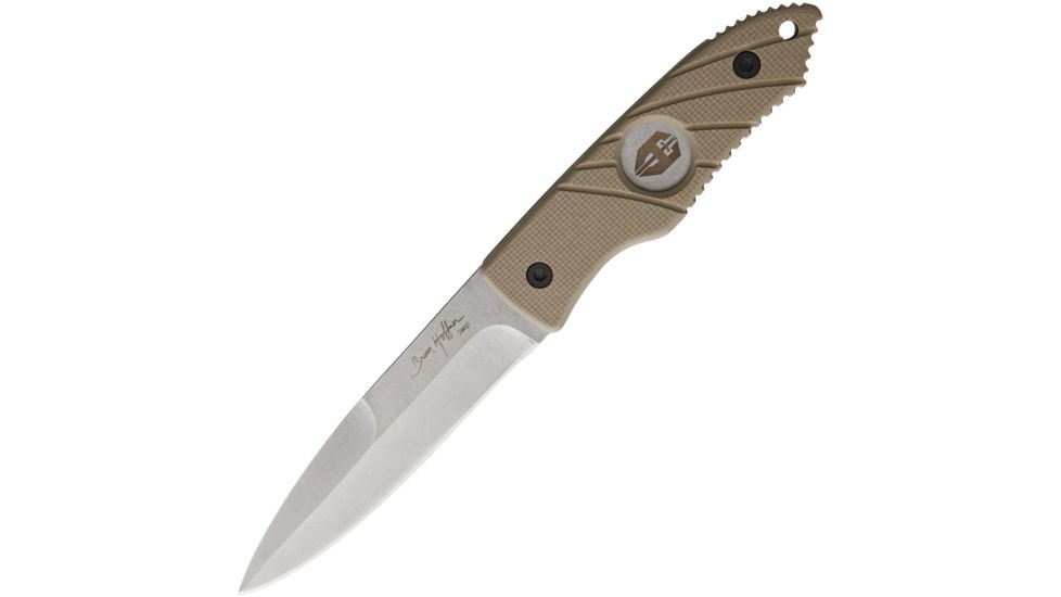 Hoffner Knives Hand Spear Khaki Fixed Blade Knife, 4.875in, Stainless Steel, Standard Edge, Stonewash ATA32