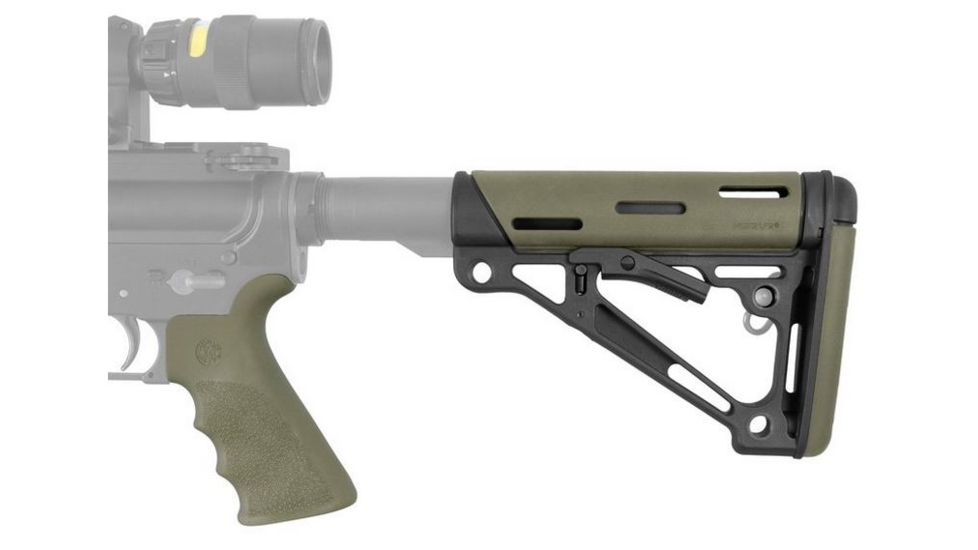 HOGUE AR15/M16 Kit, Finger Groove Beavertail Grip and OverMold Collapsible Buttstock, Fits Mil-Spec Buffer Tube, OD Green Rubber 15256