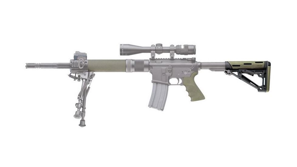 HOGUE AR15/M16 Kit, Finger Groove Beavertail Grip and OverMold Collapsible Buttstock, Fits Mil-Spec Buffer Tube, OD Green Rubber 15256