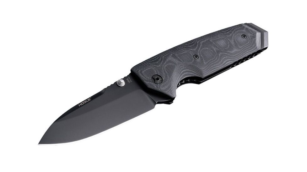 Hogue EX-02 3.75in. Tactical Folding Knife Spear Point Blade Thumb Stud Brushed Finish G-10 Frame, G-Mascus Black Gray 34259