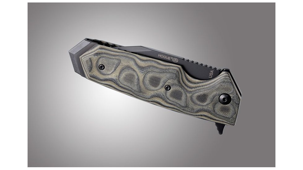 Hogue EX-02 4in. Tactical Folding Knife Tanto Blade Flipper Brushed G-10 Frame, G-Mascus Green 34208