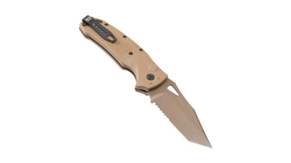 Hogue Sig K320A Automatic Folding Knife, 3.5in, CPM S30V Stainless, Tanto Blade Partially Serrated, Coyote PVD, Coyote Tan Polymer Handle, 36323