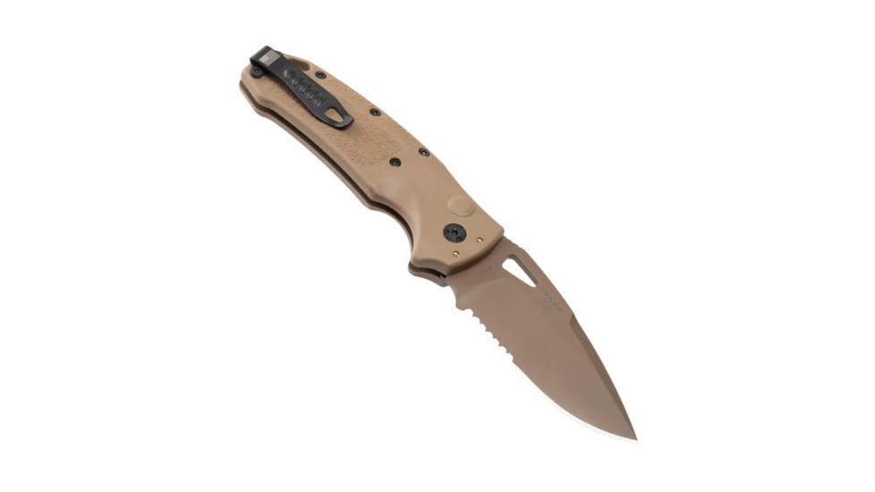 Hogue Sig K320A Automatic Folding Knife, 3.5in, CPM S30V Stainless, Drop Point Blade Partially Serrated, Coyote PVD, Coyote Tan Polymer Handle, 36333
