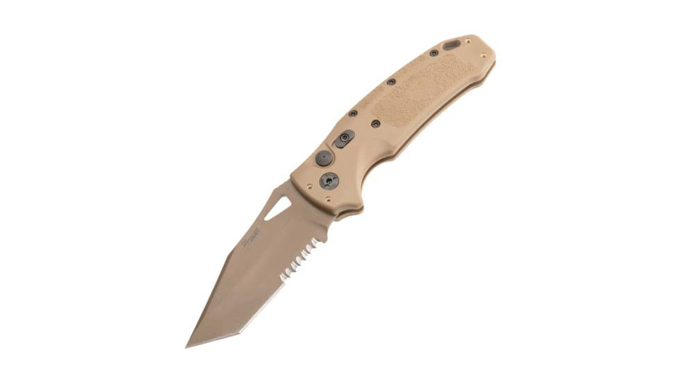 Hogue Sig K320A Automatic Folding Knife, 3.5in, CPM S30V Stainless, Tanto Blade Partially Serrated, Coyote PVD, Coyote Tan Polymer Handle, 36323