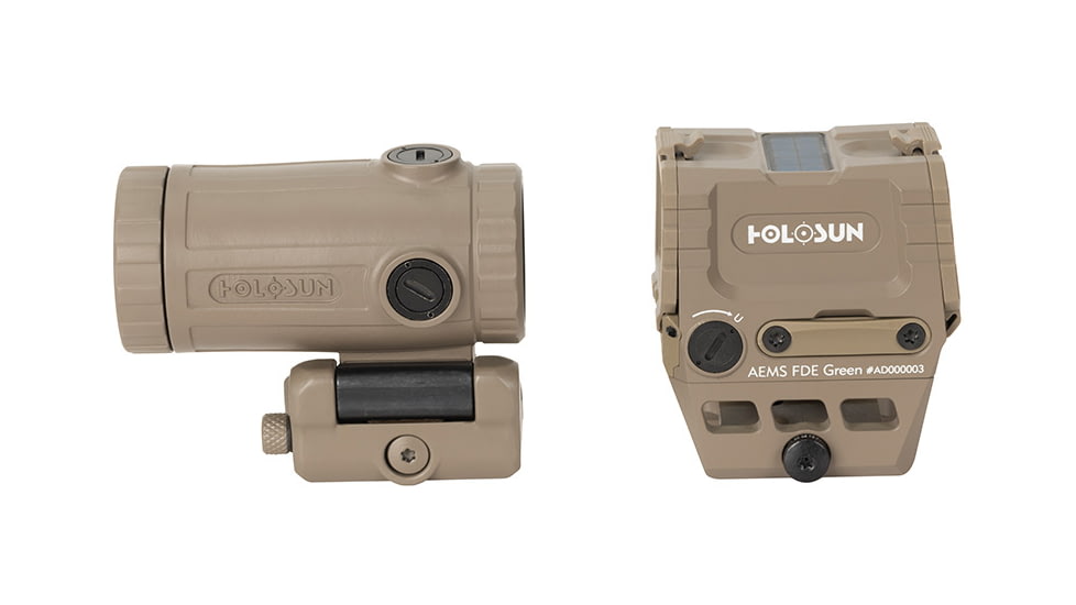 Holosun OPMOD AEMS Red Dot &amp; HM3XT Magnifier Combo, Green MRS, Flat Dark Earth, AEMS 221311&amp;HM3XT-FDE