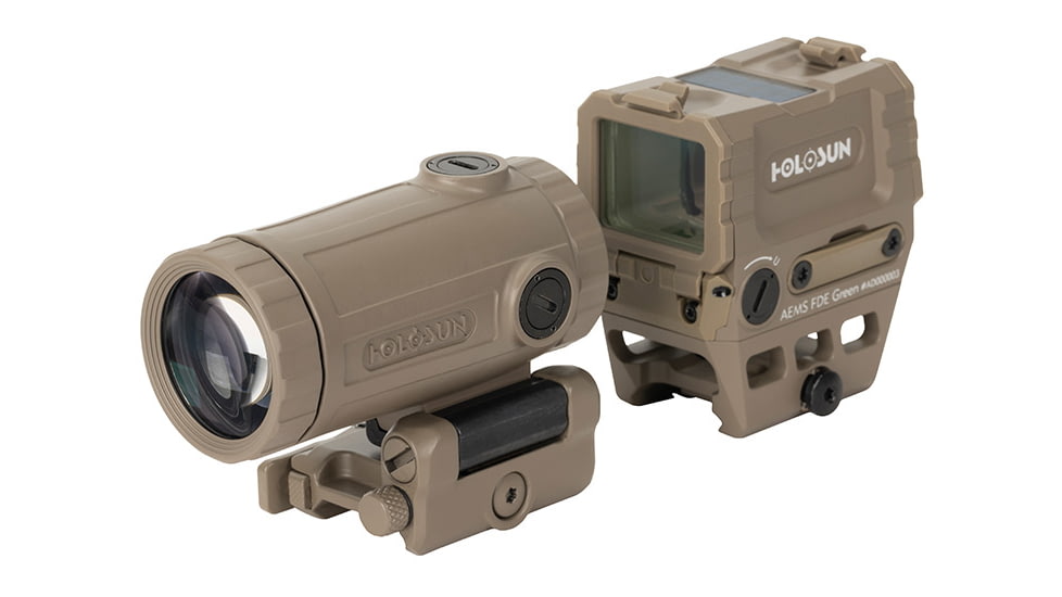 Holosun OPMOD AEMS Red Dot &amp; HM3XT Magnifier Combo, Green MRS, Flat Dark Earth, AEMS 221311&amp;HM3XT-FDE
