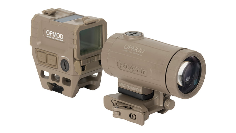 Holosun OPMOD AEMS Red Dot &amp; HM3XT Magnifier Combo, Green MRS, Flat Dark Earth, AEMS 221311&amp;HM3XT-FDE