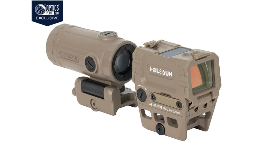 DEMO, Holosun OPMOD AEMS Red Dot &amp; HM3XT Magnifier Combo, Red MRS, Flat Dark Earth, AEMS 211311&amp;HM3XT-FDE