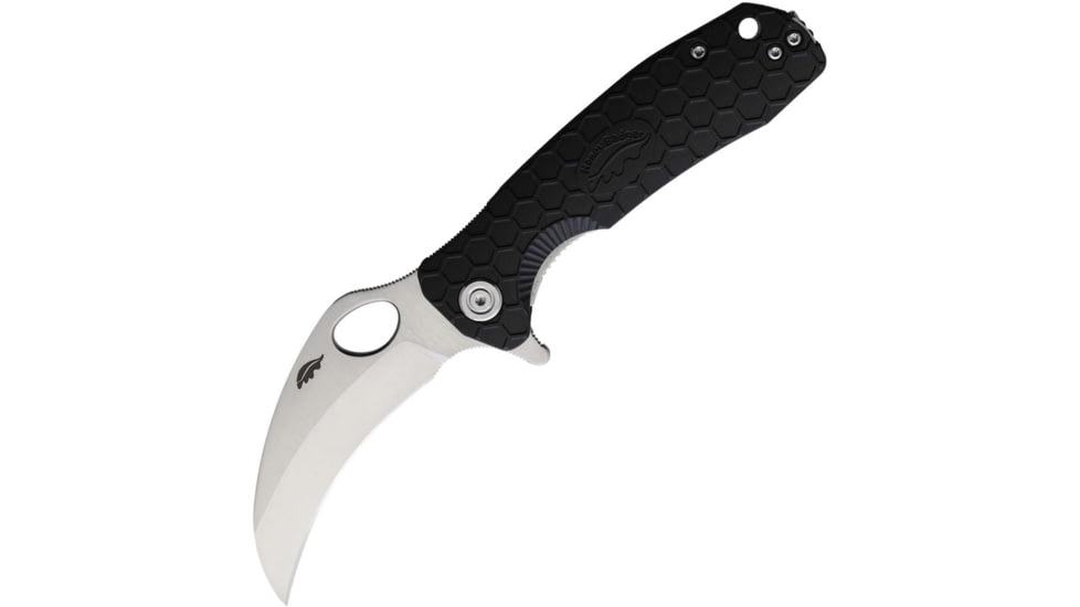 Honey Badger Knives Claw Linerlock Folding Knife, 3&quot; satin finish D2 tool steel blade, Black textured GRN handle, HB1115