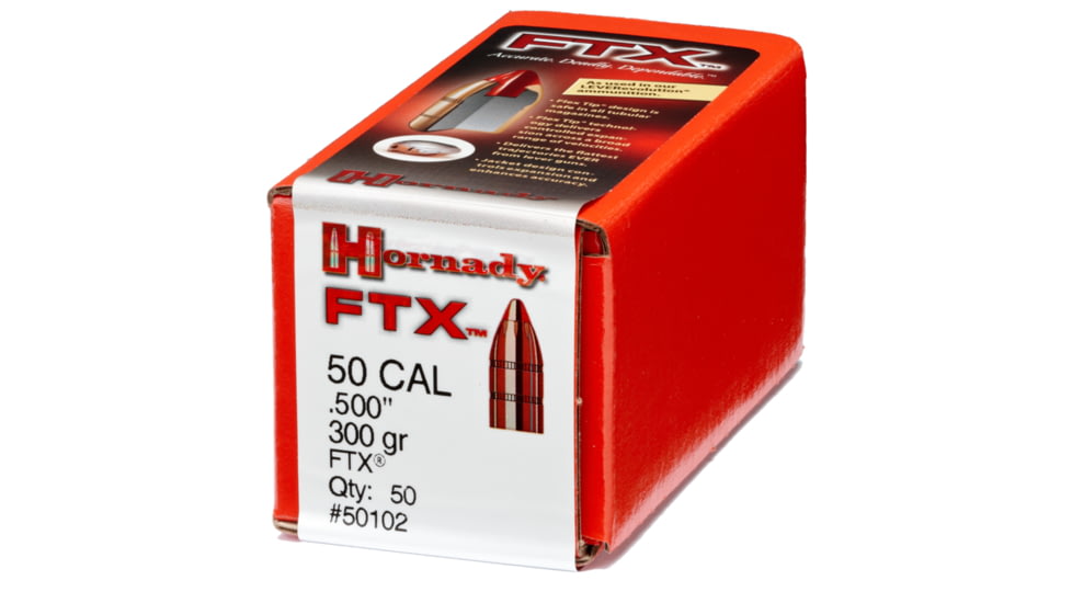 Hornady .50Cal .500 S&amp;W Magnum 300 grain FTX Rifle Ammunition, 50 Bullets, 50102