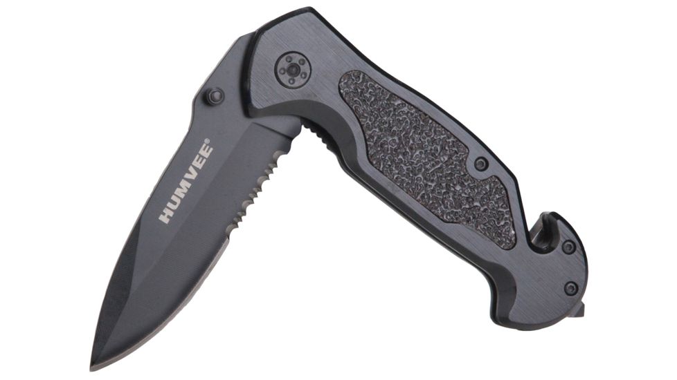 Humvee Emergency Rescue Knife and Tactical LED Flashlight Set, 2-Piece, Black HMV-KC-ER1