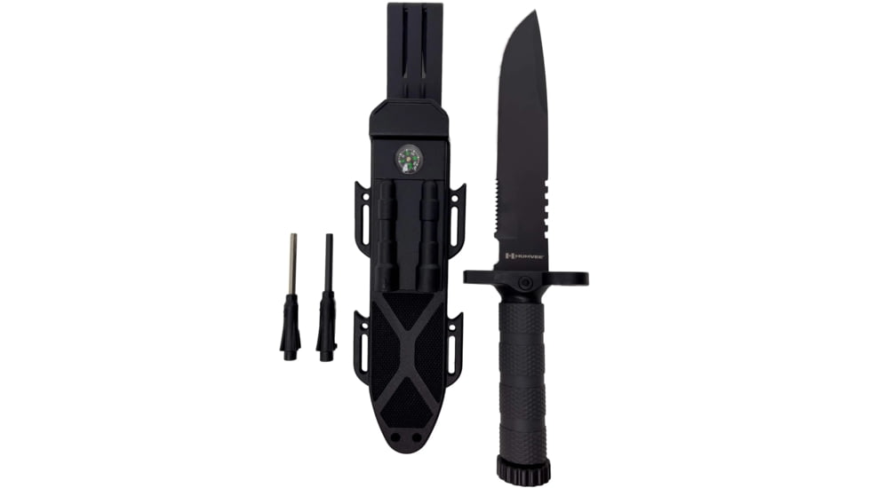 Humvee Next Gen Survival Knife Fixed Blade Knife, 7.50in, Stainless Steel, Plain Blade, Black Textured Rubber Handle, HMV-KFXB-01