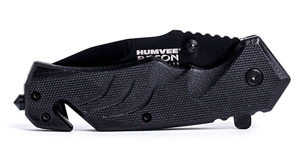 Humvee Recon Serrated Blade with Pocket Clip and Spring Assist, Black HMV-KTR-15