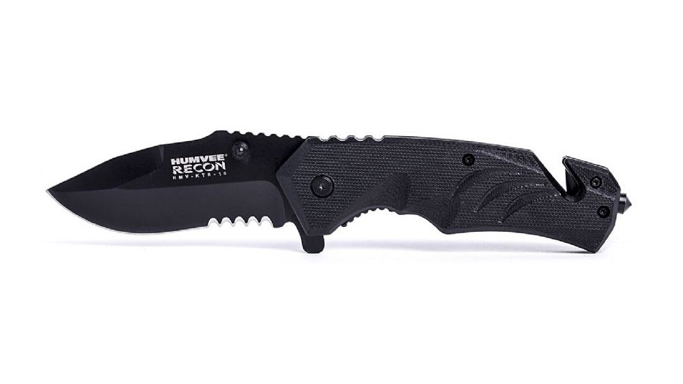 Humvee Recon Serrated Blade with Pocket Clip and Spring Assist, Black HMV-KTR-15