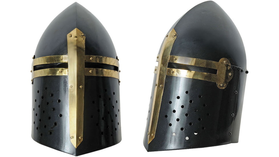 India Made Black Crusader Helmet, Black finish carbon steel construction, 910974-BK