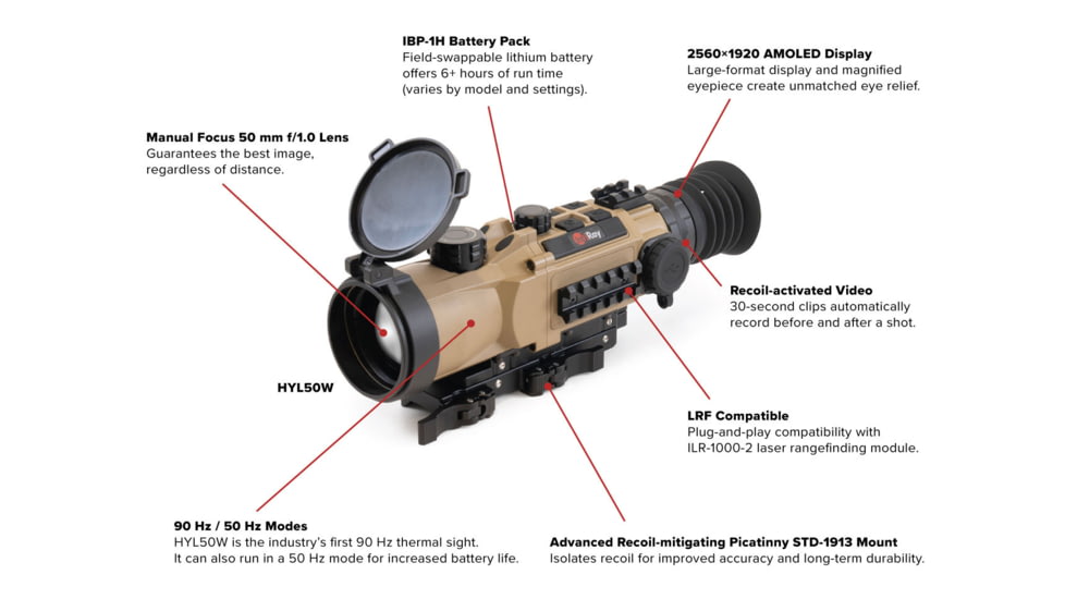 InfiRay Outdoor HYBRID 384 3X 50mm Multi-function Thermal Sight, Tan, 2.99x3.03x11.02, IRAY-HYL50W